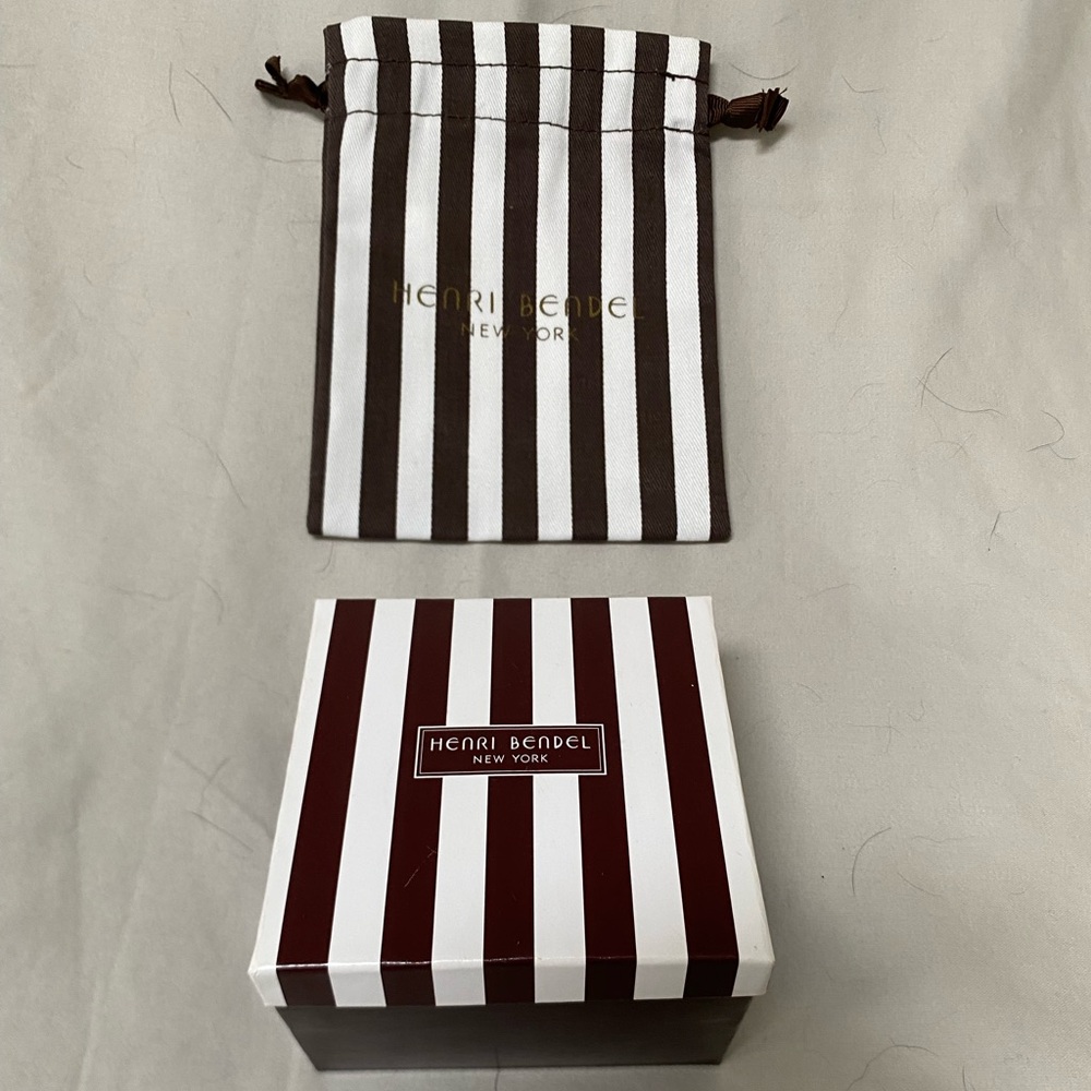 Henri Bendel Classic Brown and White Striped Small Jewelry Box & Draw Sting Bag